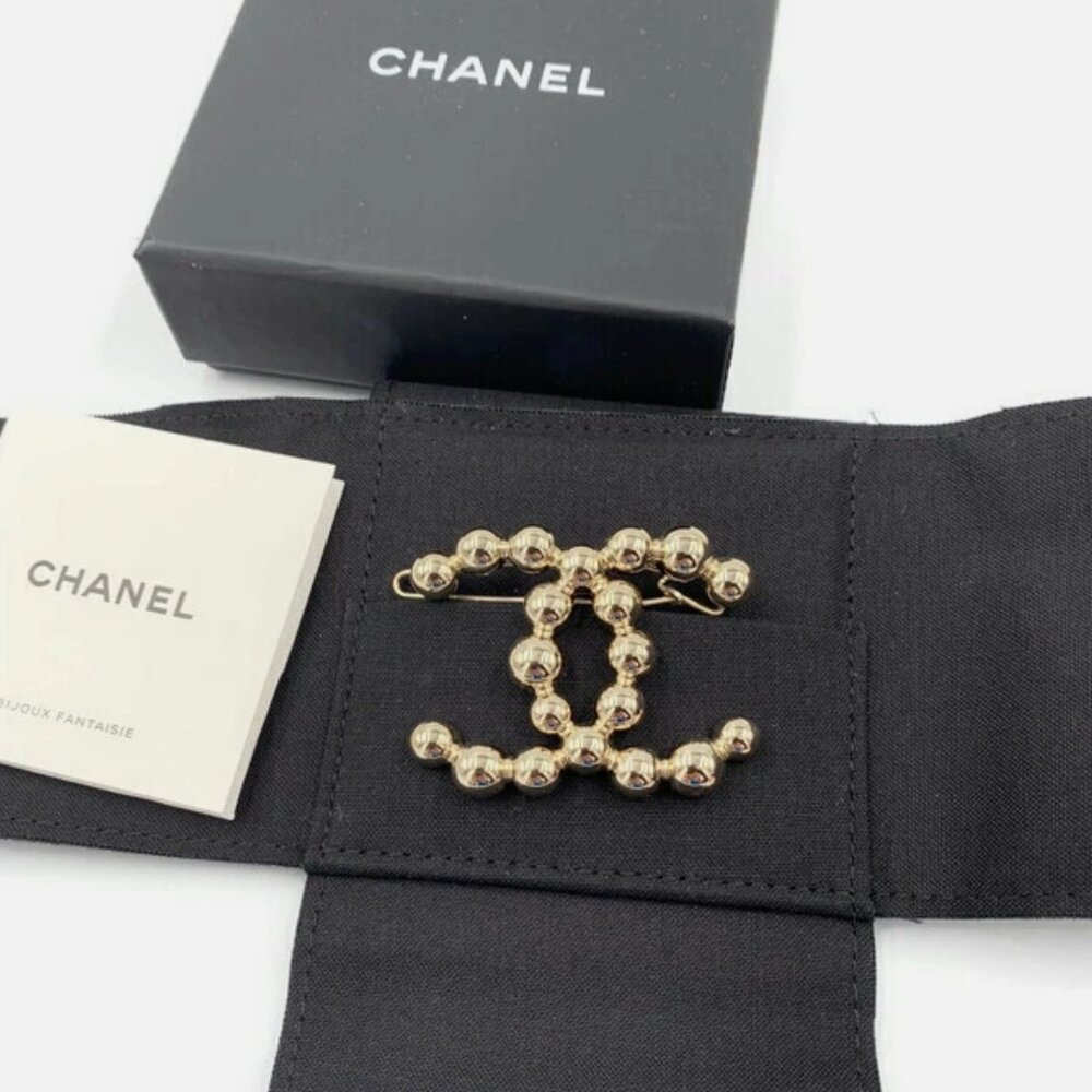 Authentic Chanel CC Light gold hardware Logo Hair Clip BRAND NEW